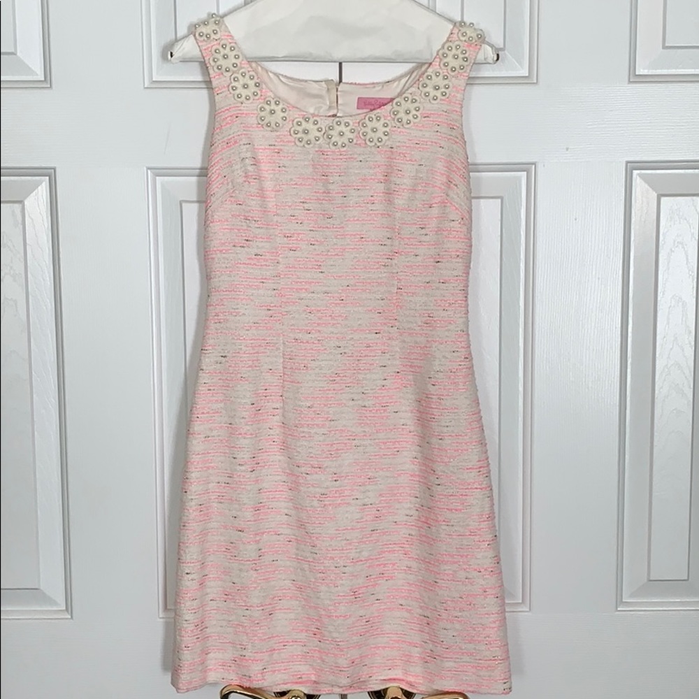 Pink, white, gold tweed Lilly Pulitzer dress